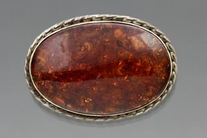 VINTAGE ANTIQUE Genuine BALTIC AMBER Cognac Brooch Pin 10.2g 200804-13 - Foto 1 di 3