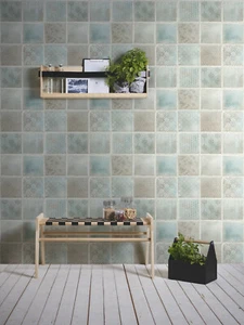 Vliestapete Beton Fliesen Optik mint grün blau Tropical Concret Ornament 37388-1 - Bild 1 von 4