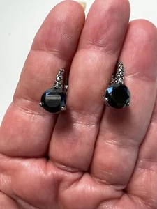 Certified 4 ct Black Diamond Earring In 925 Sterling Silver AAA Great Shine - Picture 1 of 5