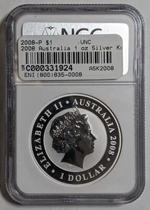 2008 Australia 1 oz Silver .999 Koala NGC GEM BU Small Chip Holder - Picture 1 of 3