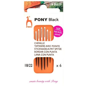 Pony Handnähnadeln: schwarz mit weißem Auge - Chenille Gr. 18/22 - Bild 1 von 1