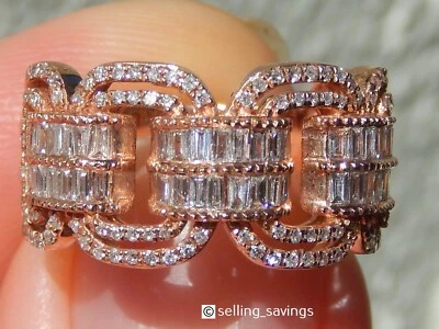 ANILLO BANDA ANCHA 1/2 PULGADA CANAL OVALADO ABIERTO DIAMANTE ORO ROSA 14K TALLA 7 Foto 1 de 4