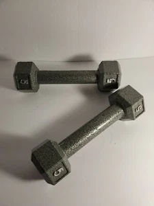 Two 5 lb Pound Weight Single Dumbell Barbell Hex Hexagon Grey free shipping - Picture 1 of 6
