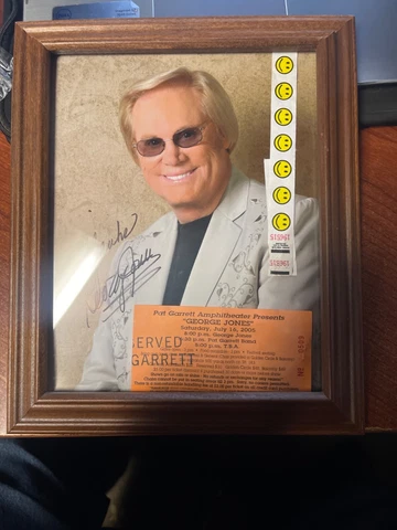 George Jones - Country Singer - Signed 8" x 10" Photo Framed with Ticket Stub Cover