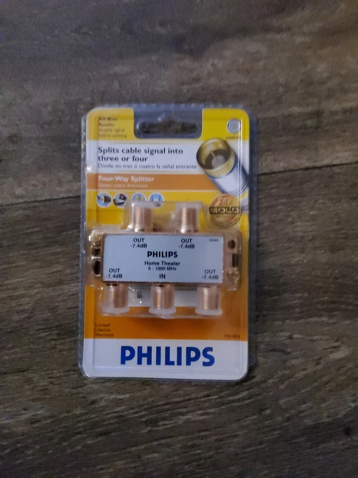 PHILIPS FOUR-WAY SPLITTER 24K GOLD, New Splits Cable Signal Into 3 Or 4 DVD VCR - Image 1 of 1