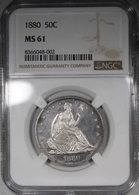 1880 Seated Half Dollar NGC MS61 Uncirculated Type Coin Great Detail - Image 1 of 2