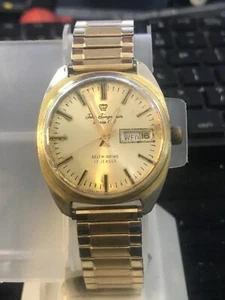 JULES JURGENSEN 34mm AUTOMATIC DAY DATE GOLDEN MEN'S WATCH, WORKS (LOT2508) - Picture 1 of 11