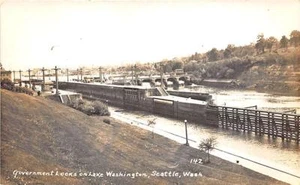 Cartolina Seattle WA Government Locks on Lake Washington Robbins-Tillquist RPPC - Foto 1 di 1