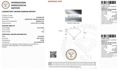 Lab Grown 0.33 Cts EMERALD Cut IGI Certified CVD Diamond E Color VS2 Clarity - Image 1 of 4