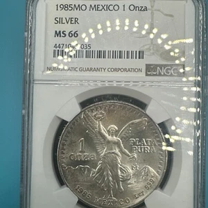 1985 Mo Mexico 1 Onza Silver Libertad NGC MS 66 Cool Toning - Picture 1 of 4