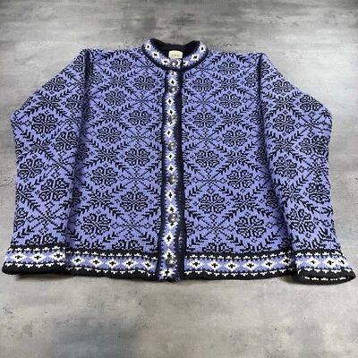 LL Bean Sweater Womens Small Nordic Fair Isle Chunky Grannycore Purple Black - Image 1 of 4