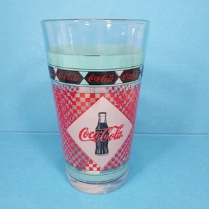 Coca Cola Clear 1999 Arcoroc France Vintage Retro Style Coke Pub Glass Red Check - Picture 1 of 8