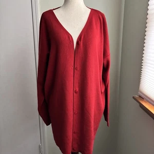 Ellen Tracy Cardigan Maglione Donna L Vino Rosso 100% Fine Lana Merino *leggi - Foto 1 di 7