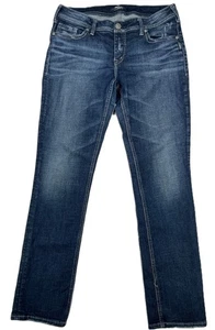 Pantalones de mezclilla plateados para mujer de pierna recta tiro medio elásticos azules talla W29XL32 - Imagen 1 de 8
