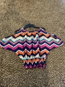 Rue 21 Women’s Colorful Blouse Size M Sheer Top Zig Zap Striped Pattern Shirt - Picture 1 of 6