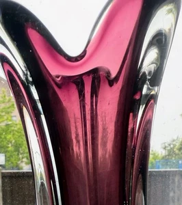 Murano Amethyst Glass Clear Cased Arto Vase Circa 1960's Vintage Purple - Picture 1 of 12