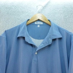 Peter Millar Summer Comfort Men's L Blue Geometric Golf Polo Shirt Performance - Picture 1 of 7