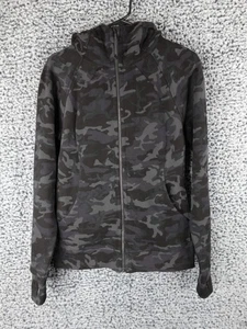 Chaqueta con Capucha de Buceo para Mujer Lululemon Talla 8 Negra Gris Camuflada Cremallera Completa Logo Grueso - Imagen 1 de 13