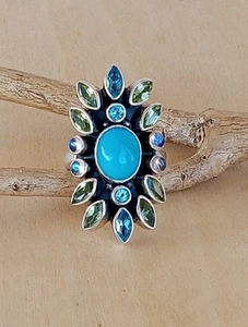 Nicky Butler Handmade Turquoise Peridot Blue Topaz Moonstone Sterling Ring 7 - Picture 1 of 19