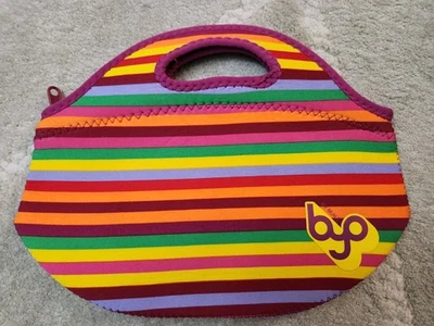 Bolsa de almuerzo a rayas de neopreno BYO Built Rambler aislada rosa con cremallera 12" Foto 1 de 4