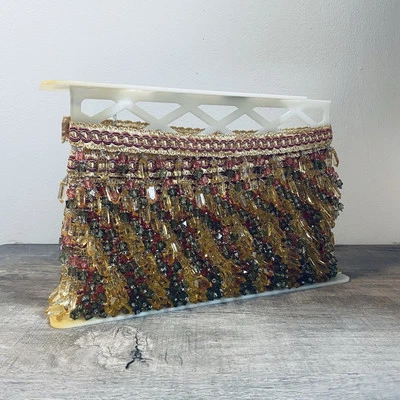 12 Yards Of New Vintage Waverly Lucite Beaded Trim Green Rust And Gold - Image 1 of 4