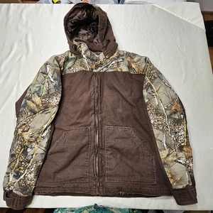 Hunting Jacket WFS Element Gear Zip on hood Mens L Brown W Camo - Picture 1 of 9