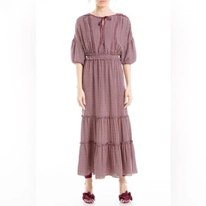 Max Studio Cream/Red Diamond Ladders Geo Print Maxi Dress Size Small NWT - Picture 1 of 13