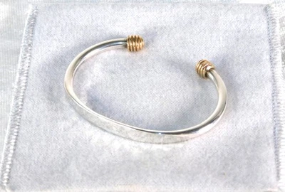 Vtg James Avery Beehive Hammered Sterling Silver 14K Gold Cuff Bangle Bracelet - Image 1 of 4