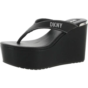 DKNY Women's Platform Comfort Logo Trina Round Toe Wedge Slip on, Black Size 7M - Picture 1 of 4