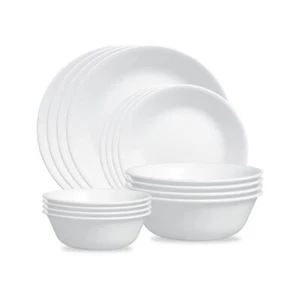 ZOID 3120NM Glass Glossy Mugless Dinnerware Set, White, 16 Pieces - Picture 1 of 8