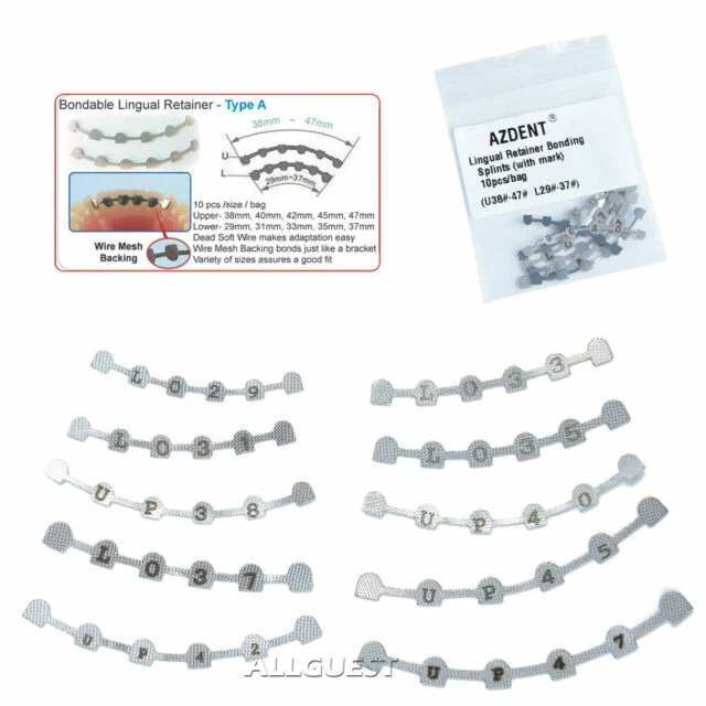 AZDENT Dental Orthodontic Lingual Retainer Bonding Splits - Pack of 10 (U38#-47#,L29#-37#)
