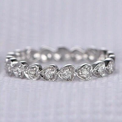 935 Silver 0.60 CT Round Cut CZ Promise Fine Band Ring Women's 14k White Gold FN - Image 1 of 4