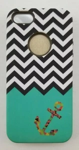 iPhone 5C - Hard & Soft Rubber Hybrid High Impact CASE Green Black Chevron Waves - Picture 1 of 5