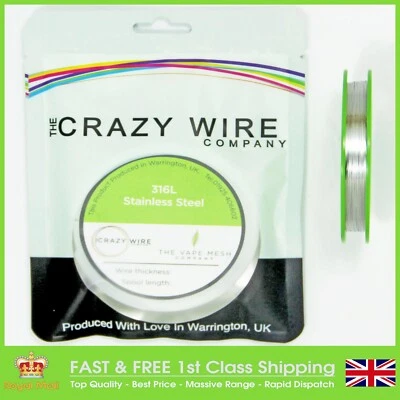 CRAZY WIRE COMPANY 0.3x 0.1mm Stainless Steel Ribbon Wire 316L Marine Grade 200 Metre Spool UK Made