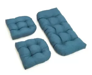 Rattan Wicker 3 Piece Replacement Patio Cushion Set Love Seat Chair Settee Blue - Picture 1 of 3