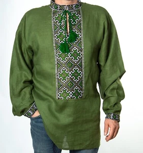 Military VYSHYVANKA Mens Ukrainian Embroidery LINEN st patricks day shirt - Picture 1 of 8