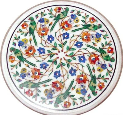 Mesa de mármol blanco 18" café centro esquina lateral incrustación malaquita loro fh2 Foto 1 de 4