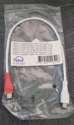 Value USB 2.0 Charging Cable, Micro B - Micro B, M/M 0.3m - Image 1 of 4