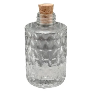 Mini botella redonda coleccionable de vidrio con diseño detallado transparente con corcho H = 4,25 pulgadas - Imagen 1 de 7