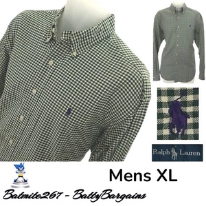 Polo Ralph Lauren Mens Sz XL Oxford Shirt L/S Classic Dark Green Plaid Pony Logo - Imagen 1 de 9