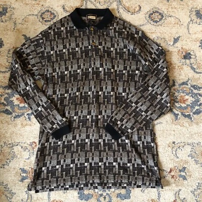 Suéter BACHRACH Para Hombres M Negro Tejido a Cuadros Pullover 2 Botones Manga Larga Foto 1 de 4