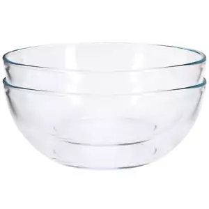 8inch Round Tempered Glass Bowl For Mixing Salad Or Cereal Set Of 2 - Picture 1 of 7
