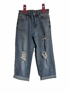 MAURICES Jeans Girls SZ 9 Short Evsies Blue Wash Mid-Rise Boyfriend Distressed - Picture 1 of 11