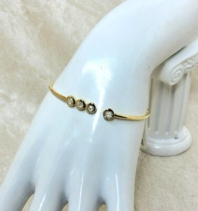Halle Gold Tone Thin Cuff Bracelet with 4 Crystals 14KT Gold Filled bracelet - Picture 1 of 4