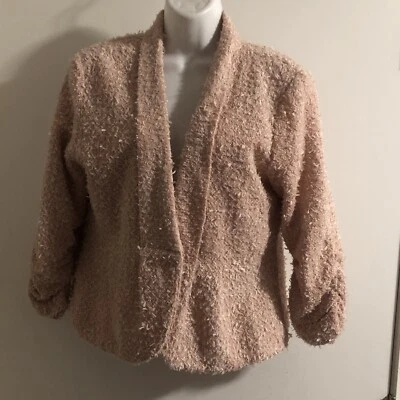 ERIN LONDON size PL Dusty pink sparkly ruched sleeve open jacket - Image 1 of 4