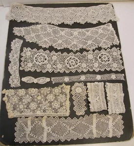 LOT ANTIQUE HANDMADE IRISH CROCHET LACE COLLAR CUFFS FRAGMENTS FOR CRAFTS - Picture 1 of 24