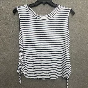 Cherish Womens Top Size Large Tank Sleeveless Blue White Stripes Side Ruching - Picture 1 of 7