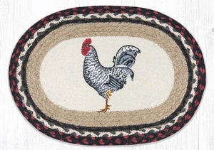 Braided Jute Oval Stenciled Placemat/Trivet/Swatch. Earth Rugs. ROOSTER  - Picture 1 of 1