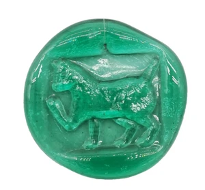 Blenko Green Pressed Glass 3.75" Round Suncatcher Ornament Kitty Cat Standing - Picture 1 of 5