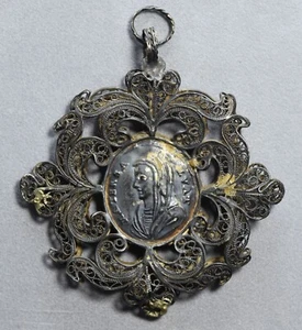 1700s Silver Watermark Rome Medal Madonna and Jesus Savior Salvator Mundi - Picture 1 of 2